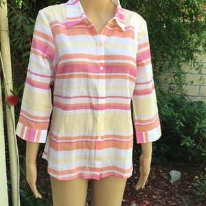 Christopher Banks Plaid 3/4 Sleeve Gauze Shirt